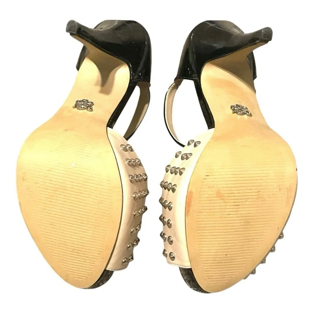 Rock Republic Platform Heels Womens 8.5 Black Beige Studded Peep Toe Excellent‎